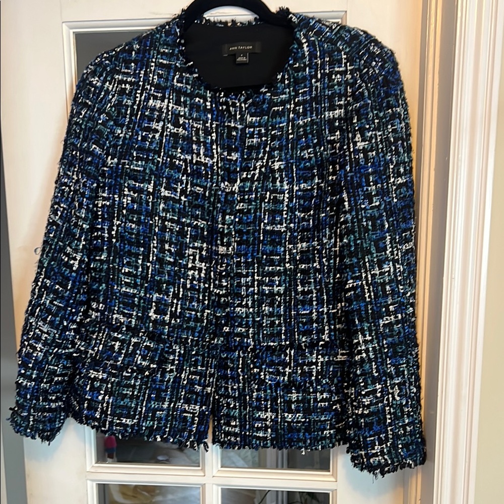 Ann Taylor Blue and Black Blazer with Textured Pattern
